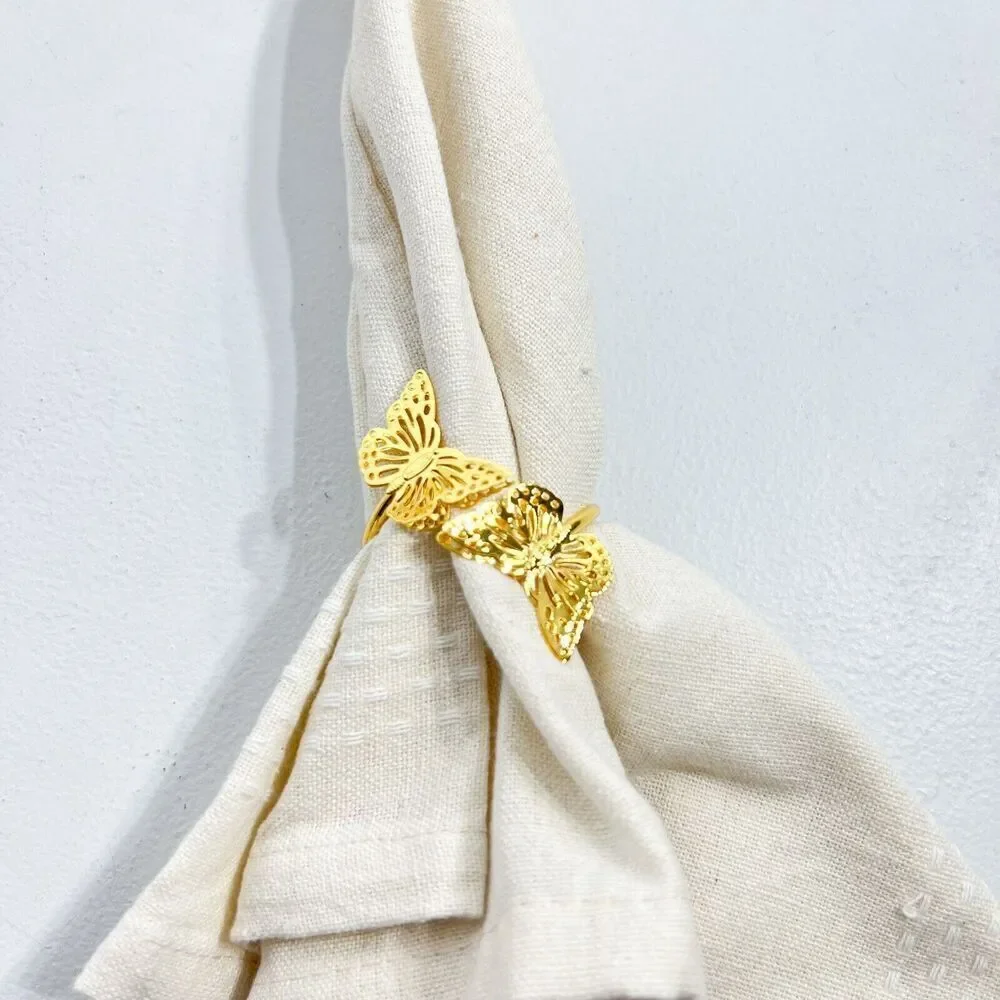 Napkin Rings Twin Butterfly Gold Tone Metal Set of 12 Dinner NEW